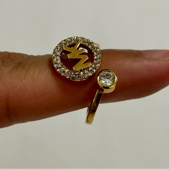 Michael Kors Gold-Tone Encircled Logo Open Ring Size 8 - Picture 10 of 14
